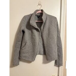 James Perse Gray Herringbone Wool Blend Short Jacket Long Sleeve Pockets Size 1